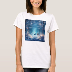 Bezauberter Winterwald mit majestätischem Hirsch T-Shirt