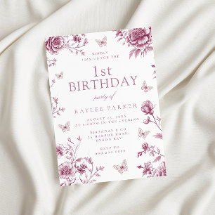 Bezaubertes Blush Dusty Rose 1. Geburtstag Party Einladung