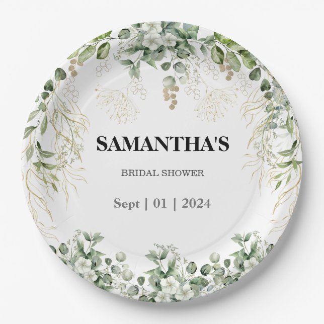 Bezaubertes Foliage Gold & Green Brautparty Paper Pappteller (Vorderseite)