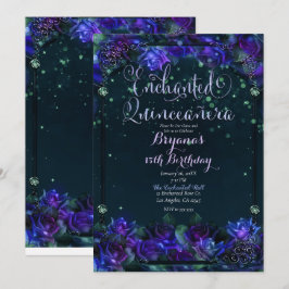 Bezaubertes Lila Grüngärtnerglühen 15 Quinceañera Einladung