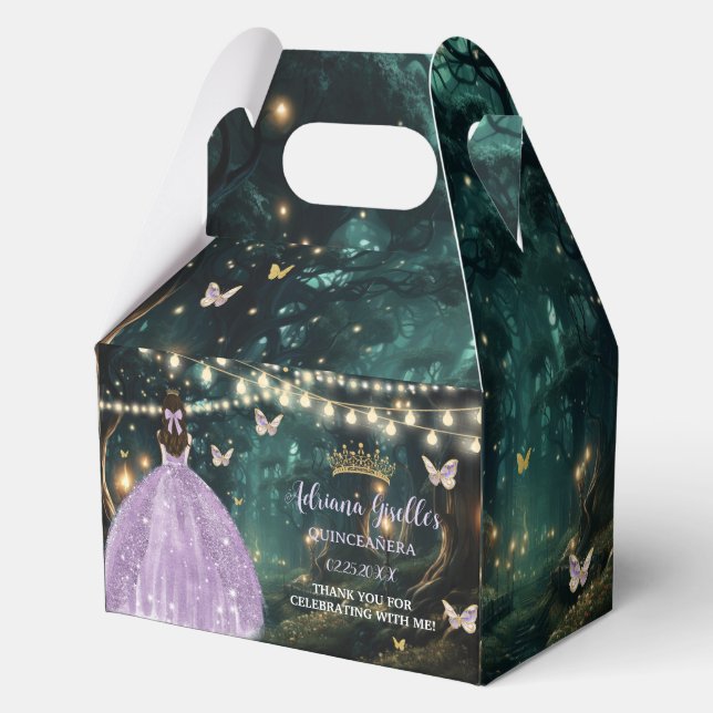 Bezaubertes Waldkleid Lila Lilac Kleid Quinceañera Geschenkschachtel (Vorderseite)