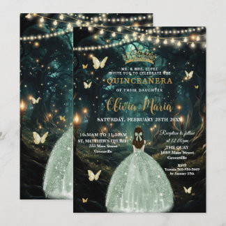 Bezaubertes Waldmagen Grünes Kleid Quinceañera 16 Einladung