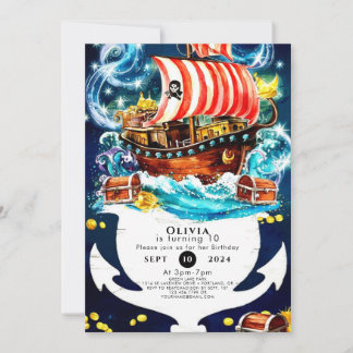 Bezaubertes Wasserfarbenschiff zum Geburtstag Einladung