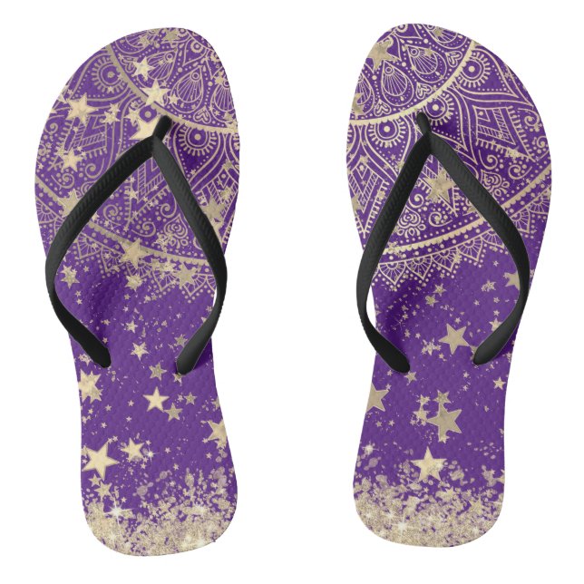 Bezauberung Mandalas mit Gold Stars auf Lila Flip Flops (Fußbett)