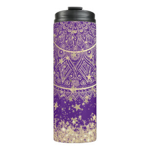 Bezauberung Mandalas mit Gold Stars auf Lila Thermosbecher