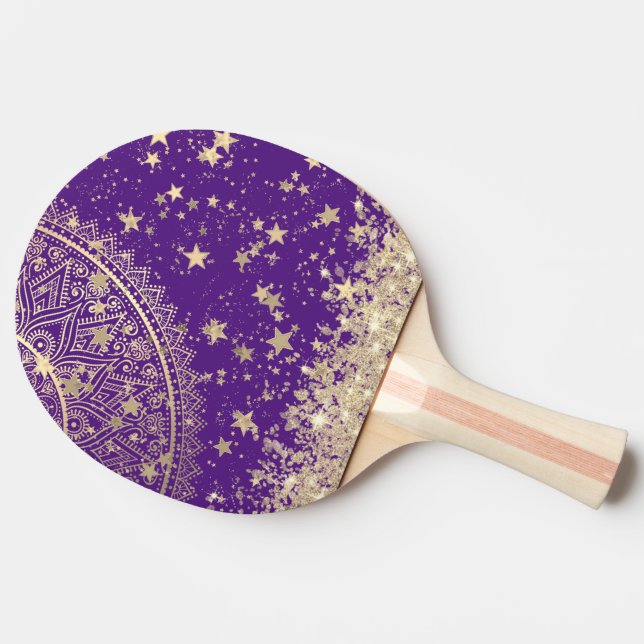 Bezauberung Mandalas mit Gold Stars auf Lila Tischtennis Schläger (Seitenansicht)