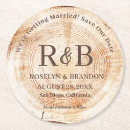 Bezeichnung der holzrustikalen Hochzeitmonogramm S Runder Pappuntersetzer