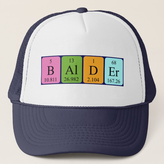 Bezeichnung der periodischen Tabelle des Balders Truckerkappe (Vorderseite)