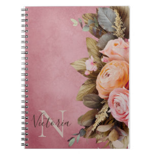 Bezeichnung der rustikalen Monogramm Pink Floral F Notizblock