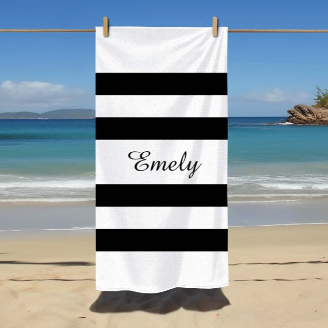 Bezeichnung des modernen Musters schwarz-weiß Stre Strandtuch (Modern Black And White Stripes Pattern Beach Towel)