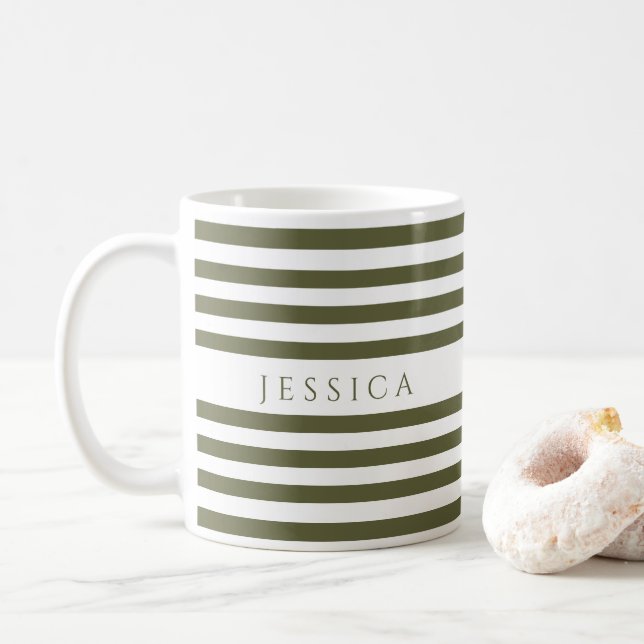 Bezeichnung des Musters "Olive Green Stripes" Kaffeetasse (Mit Donut)