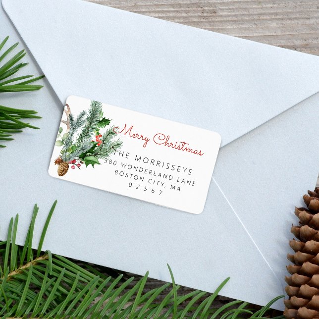 Bezeichnung für die Adresse des Ferienhauses Winte Adressaufkleber (Holiday Winter Greenery Address Label)