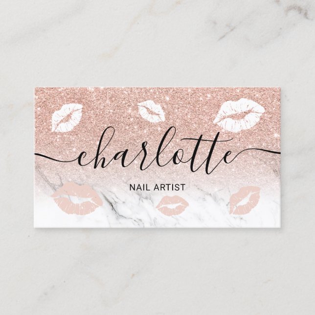 Bezeichnung Typografie Rose Gold Glitzer Marmor Li Visitenkarte (Vorderseite)