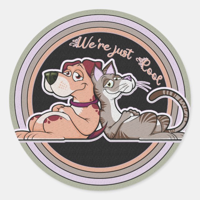Beziehung zwischen Hunde und Katzen Runder Aufkleber (Vorderseite)