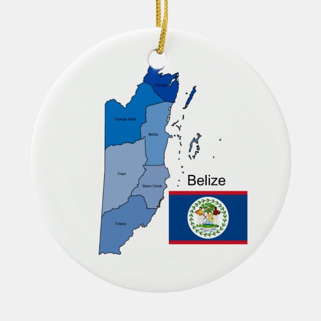 Bezirks-Karte von Belize mit Flagge Keramikornament (Vorne)