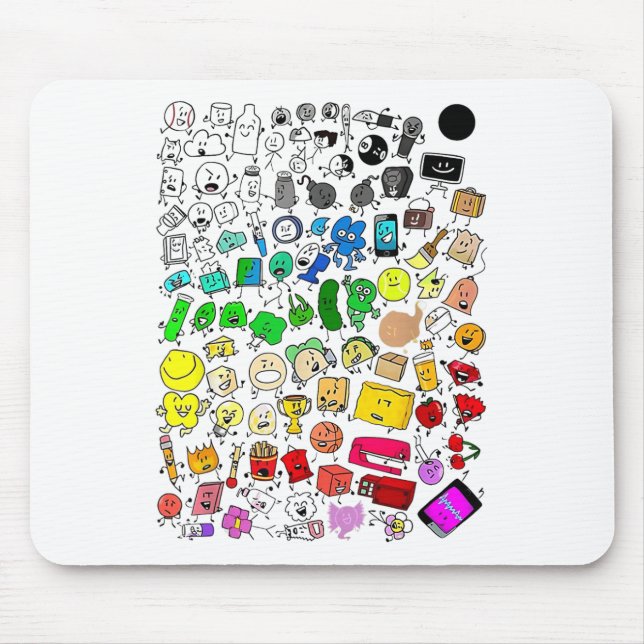 BFDI - Unbelebte Insanität Alle Zeichen _1 Mousepad (Vorne)