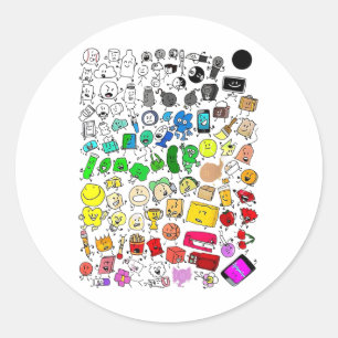 BFDI - Unbelebte Insanität Alle Zeichen _1 Runder Aufkleber