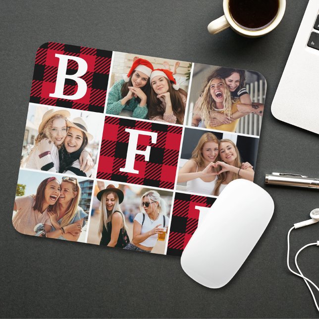 BFF Best Friends Red Plaid Keepsake Pictures Mousepad (Von Creator hochgeladen)