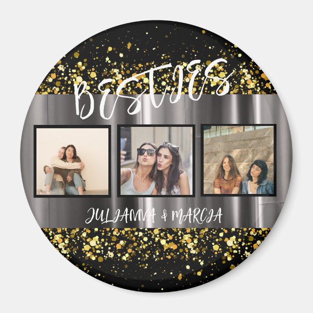 BFF Besties Best Friends Photo Collage Gold Magnet (Devant)
