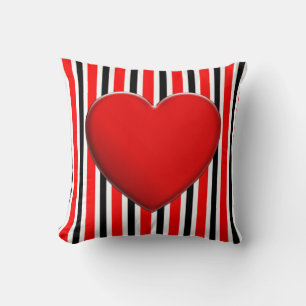 BG Streifen Muster schwarz rot + rotes Herz Kissen