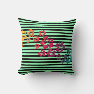 BG Stripes Muster Schwarz + Hibiskus Blüten Kissen