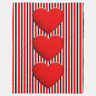 BG Stripes Muster schwarz rot + rote Herzen Fleecedecke