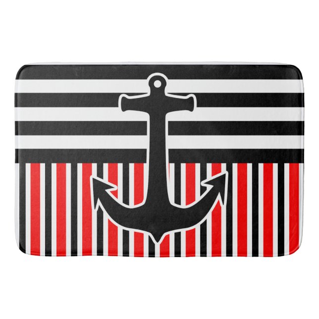 BG Stripes schwarzes Rot des Musters u. Badematte (Vorderseite)
