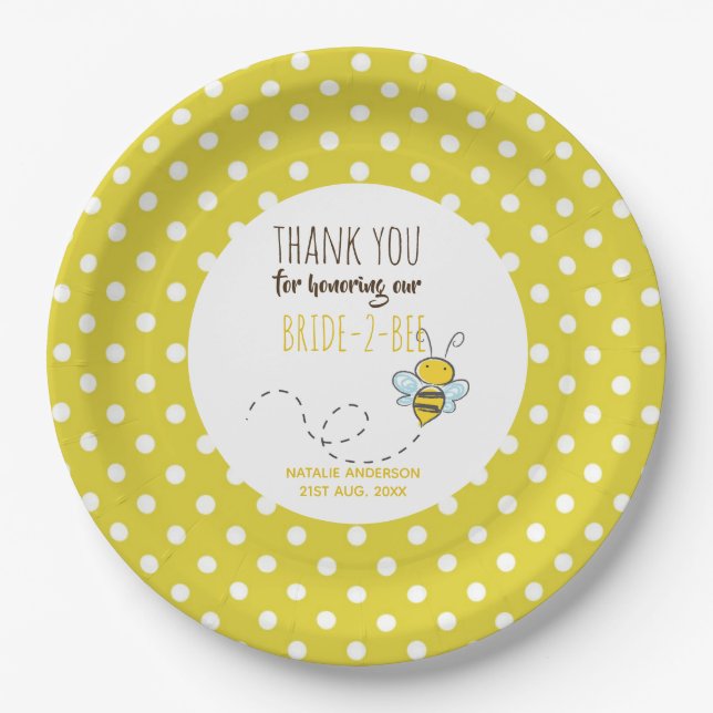 BH 2 BEE Niedlich Gelbes Punkt Brautparty Pappteller (Vorderseite)