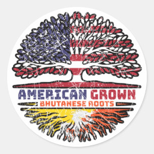 Bhutan Bhutanese American USA Tree Roots Flag Runder Aufkleber