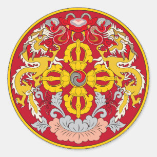 Bhutan-Emblem. Drachemotiv Runder Aufkleber