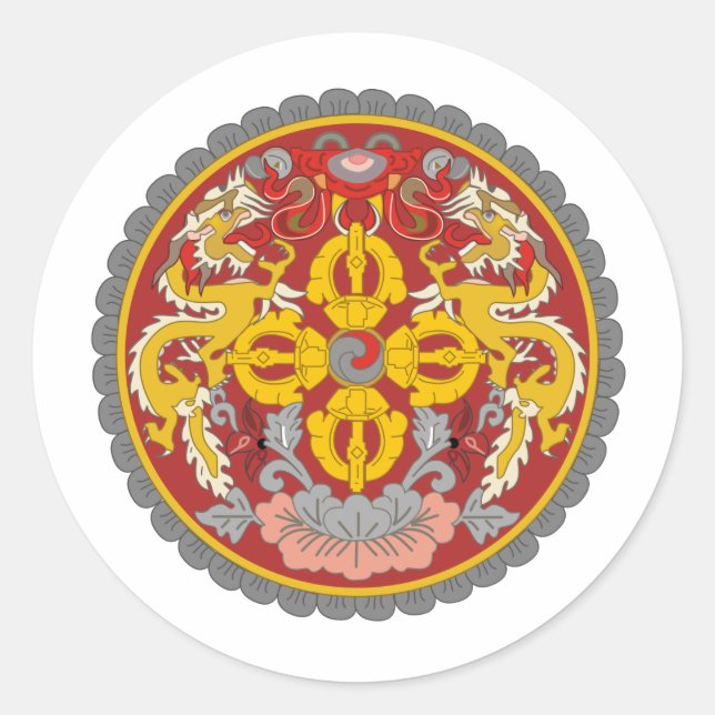 Bhutan-Emblem Runder Aufkleber (Vorderseite)