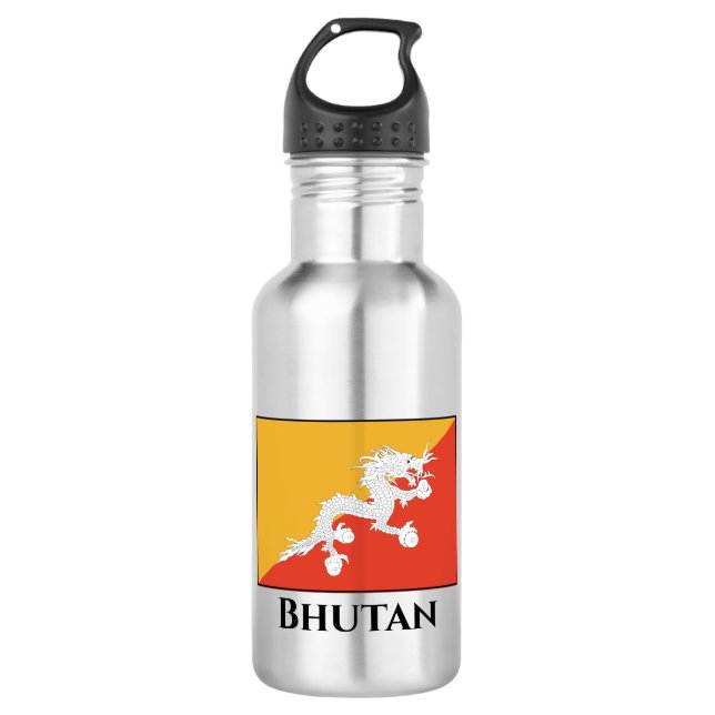 Bhutan Flag Edelstahlflasche (Vorderseite)