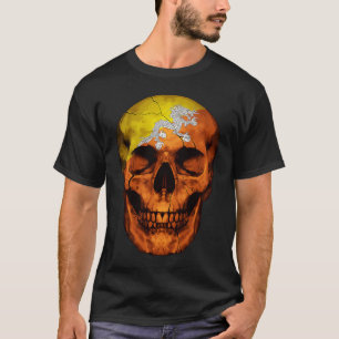 Bhutan Flag Skull Bhutanese Roots Proud Patriotic T-Shirt