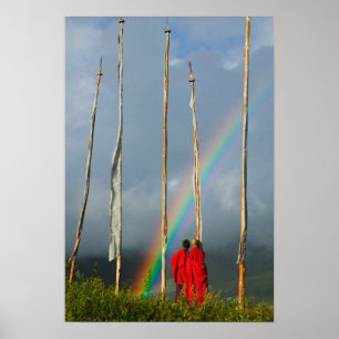 Bhutan, Gangtedorf, Regenbogen über zwei Poster