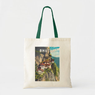 Bhutan Illustration Reise Kunst Vintage Tragetasche