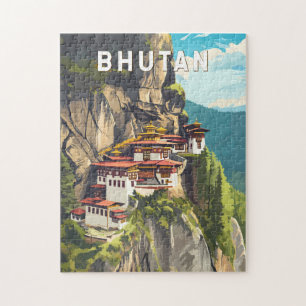 Bhutan Illustration Travel Art Vintag