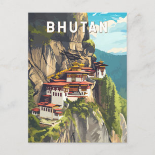 Bhutan Illustration Travel Art Vintag Postkarte
