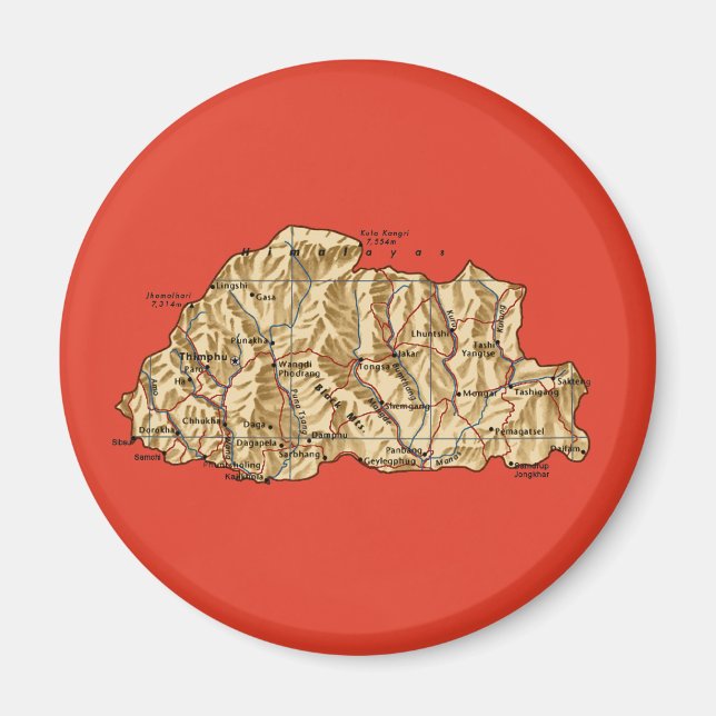 Bhutan Map Magnet (Vorne)