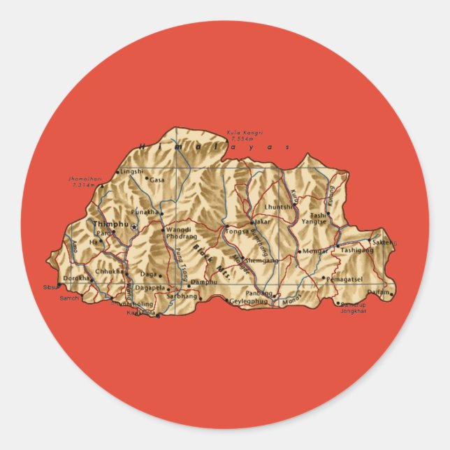 Bhutan Map Sticker (Vorderseite)