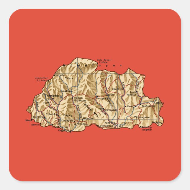 Bhutan Map Sticker (Vorderseite)