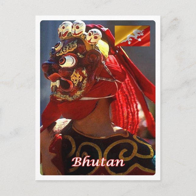 Bhutan - Maskierter Tanz - Postkarte (Vorderseite)