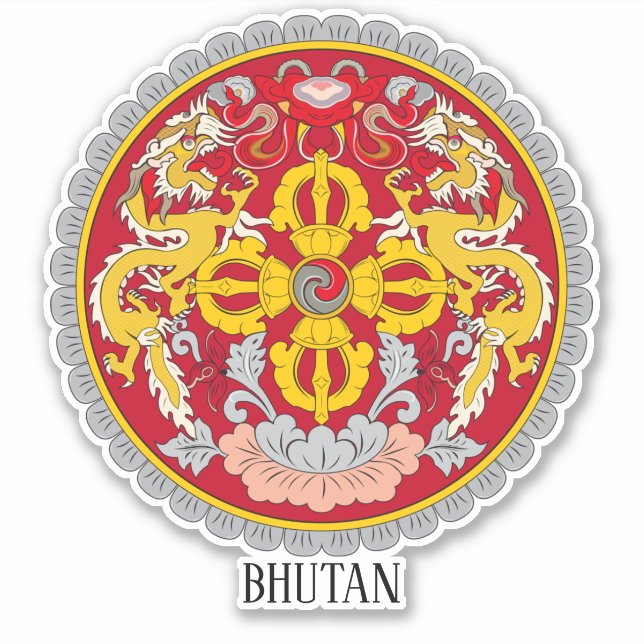 Bhutan National Coat of Arms Patriotic Aufkleber (Vorderseite)