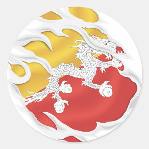 Bhutan Ripped Flag Runder Aufkleber