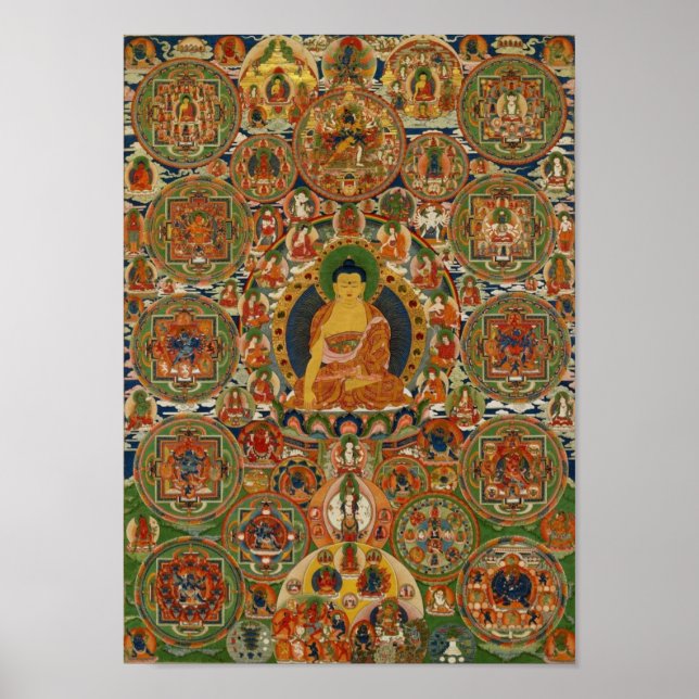 Bhutanese bemalt komplette Mandala Poster (Vorne)