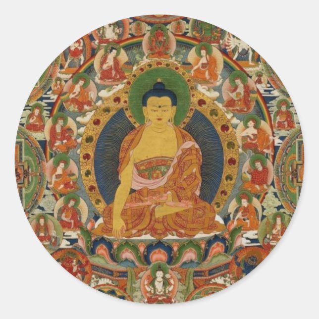 Bhutanese bemalt komplette Mandala Runder Aufkleber (Vorderseite)