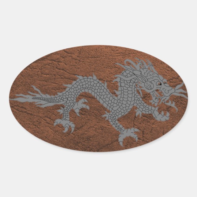 Bhutanese Dragon auf Leder Ovaler Aufkleber (Vorderseite)