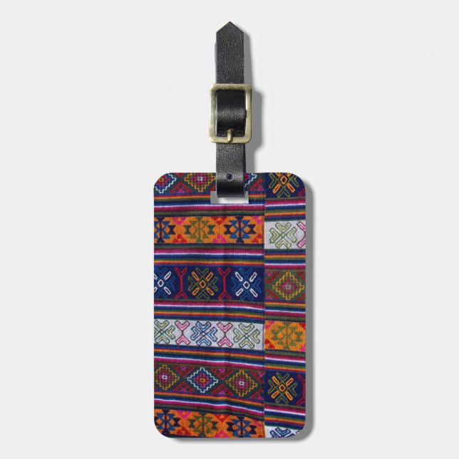 Bhutanesischer Textil Gepäckanhänger (Vorderseite vertikal)