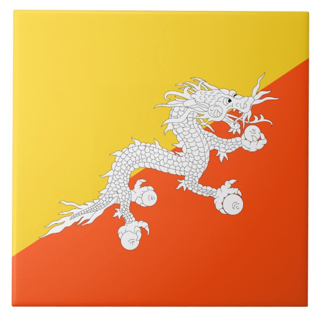 Bhutanische Flagge (Bhutan) (Donnerdrache) Fliese (Vorderseite)