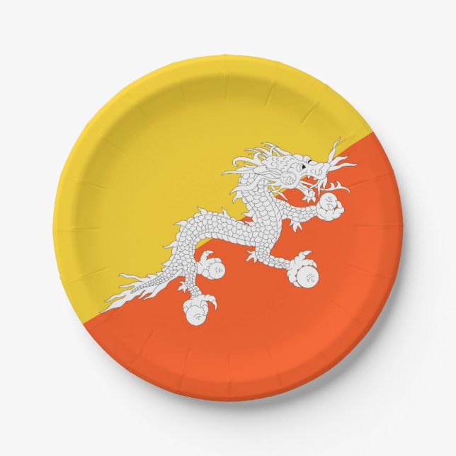 Bhutanische Flagge (Bhutan) (Donnerdrache) Pappteller (Vorderseite)