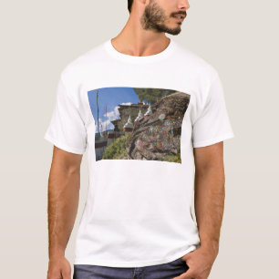 Bhutanische Schrift auf Felsen und nepalesischen C T-Shirt
